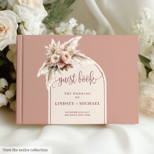 Elegant Boho Dusty Pink Pampas Arch Roses Wedding Guest Book