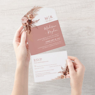 Elegant Boho Dusty Rose Pampas Wedding  All In One Invitation