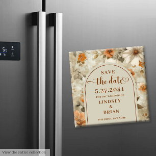 Elegant Boho Earthy Ivory Olive Floral Save Date Magnet