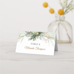 Elegant boho eucalyptus greenery gold frame place card
