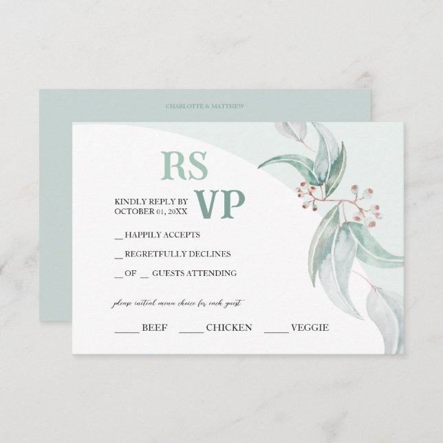 Elegant Boho Eucalyptus Watercolor Art RSVP Card (Front/Back)