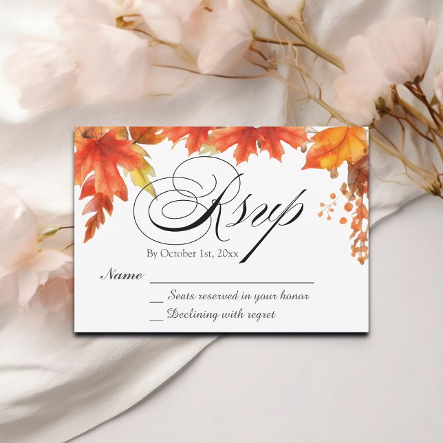 Elegant Boho Fall Floral Maple Leaves Wedding RSVP Card (Creator Uploaded)