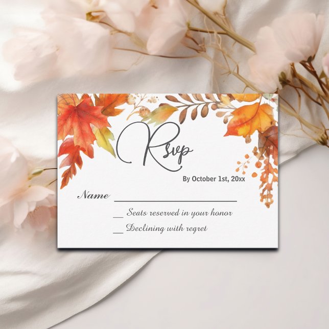 Elegant Boho Fall Floral Maple Leaves Wedding RSVP Card (Creator Uploaded)