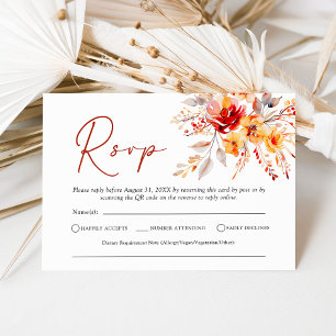 Elegant Boho Fall Floral QR Code Wedding RSVP Card