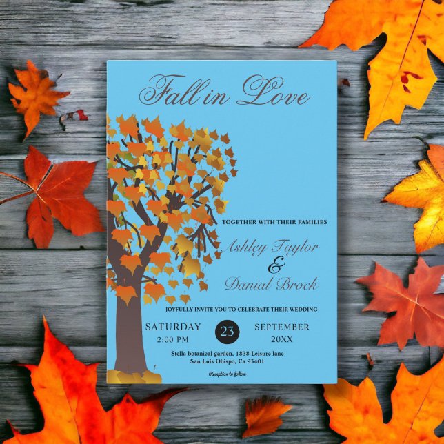 Elegant Boho Fall in Love Tree Blue Autumn Wedding Invitation (Creator Uploaded)