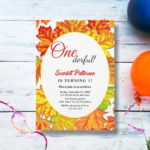 Elegant Boho Fall Leaves Country 1st Birthday Invitation