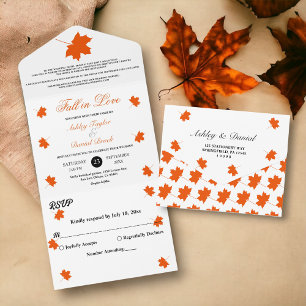 Elegant Boho Fall Leaves Rustic Floral Wedding All In One Invitation