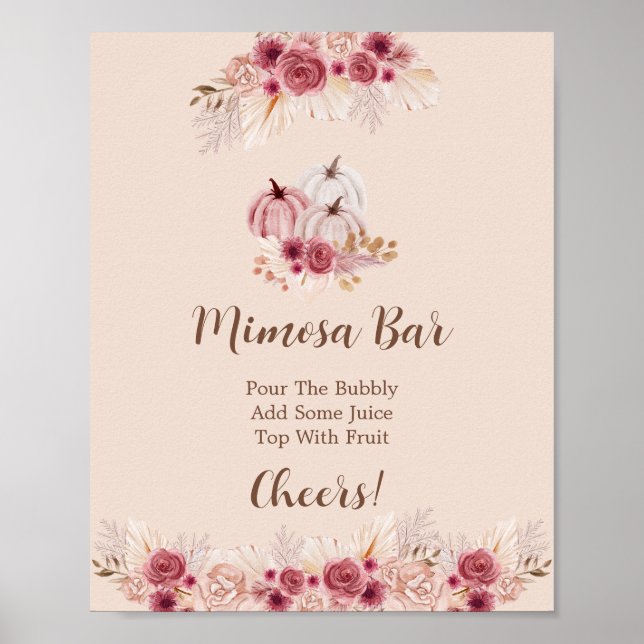 Elegant Boho Fall Pumpkin Mimosa Bar Poster (Front)