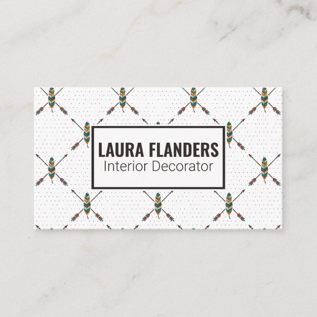 Elegant Boho Feather Design Business Card (Front)
