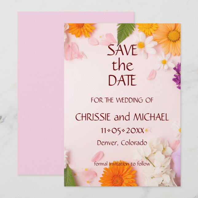 Elegant Boho Floral #3  Save The Date (Front/Back)
