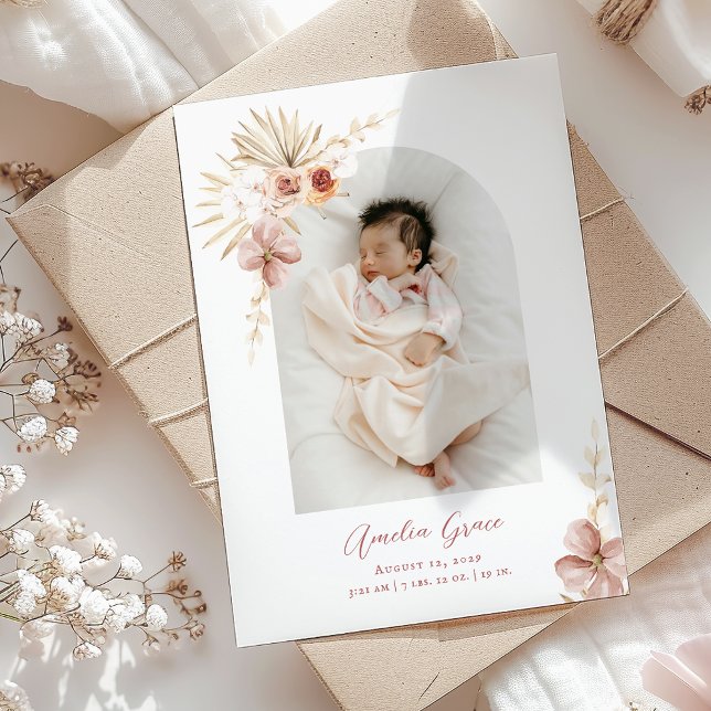 Elegant Boho Floral Baby Girl Announcement (Elegant Boho Floral Baby Girl Announcement)
