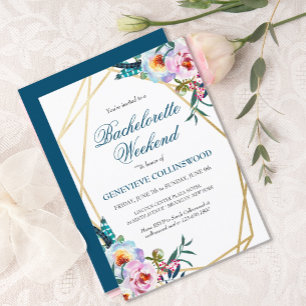 Elegant Boho Floral Bachelorette Weekend Itinerary Invitation