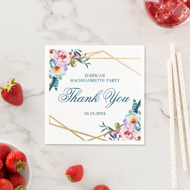 Elegant Boho Floral Bachelorette Weekend Thank You Napkin (Insitu)