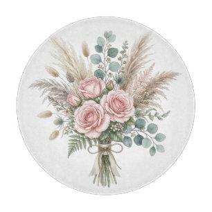 Elegant Boho Floral Bouquet Blush Pink pillow  Cutting Board