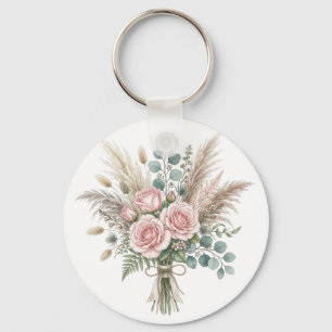 Elegant Boho Floral Bouquet Blush Pink pillow Key Ring