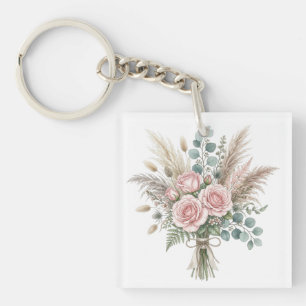Elegant Boho Floral Bouquet Blush Pink pillow Key Ring