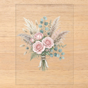 Elegant Boho Floral Bouquet Blush Pink Rose Weddin Acrylic Invitations