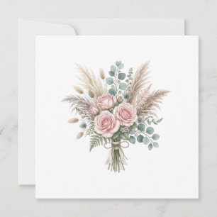Elegant Boho Floral Bouquet Blush Pink Rose Weddin Invitation