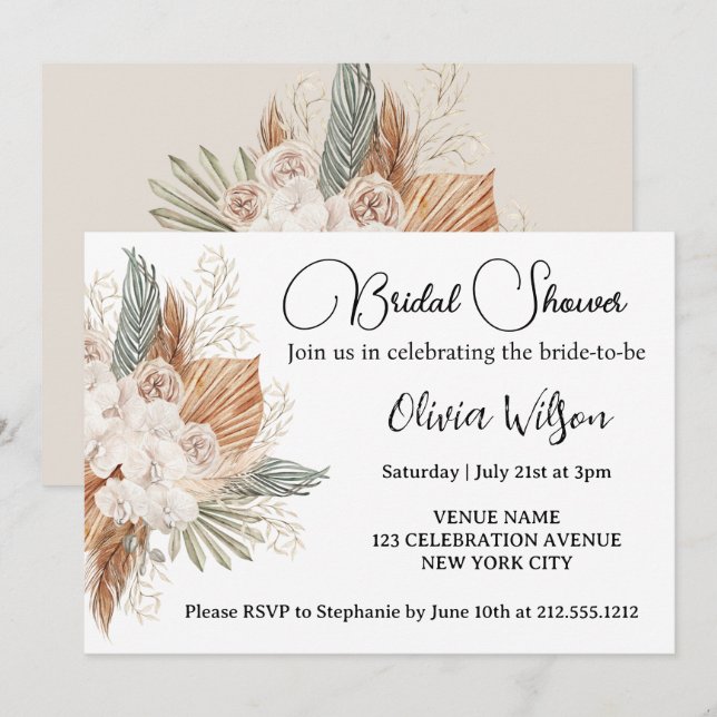  Elegant Boho Floral Bridal Shower Invitation (Front/Back)