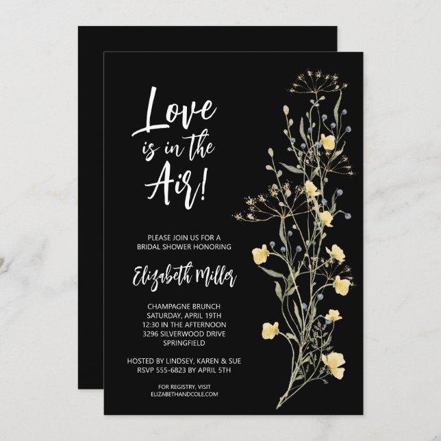 Elegant Boho Floral Bridal Shower Invitation (Front/Back)