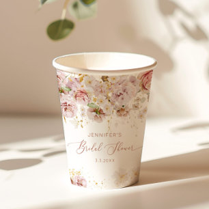 Elegant boho floral bridal shower paper cups