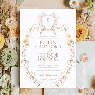 Elegant Boho Floral Crest Wedding Invitation