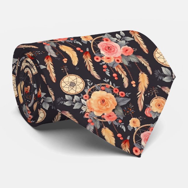 Elegant Boho floral dream catcher tlled Tie (Rolled)