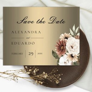 Elegant Boho Floral Gold Wedding Announcement Postcard