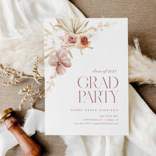 Elegant Boho Floral Grad Party | Graduation Invitation (Elegant Boho Floral Grad Party | Graduation Invitation)
