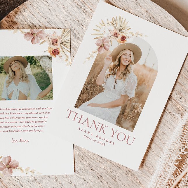 Elegant Boho Floral | Graduation Thank You Card (Creator Uploaded)