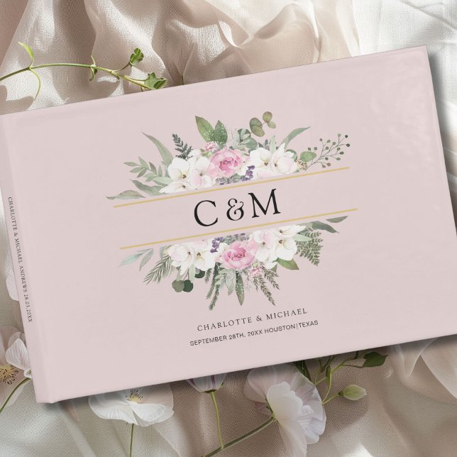 Elegant Boho Floral  Guest Book (Personalized Elegant Boho Floral Guest Book with your name and date.)