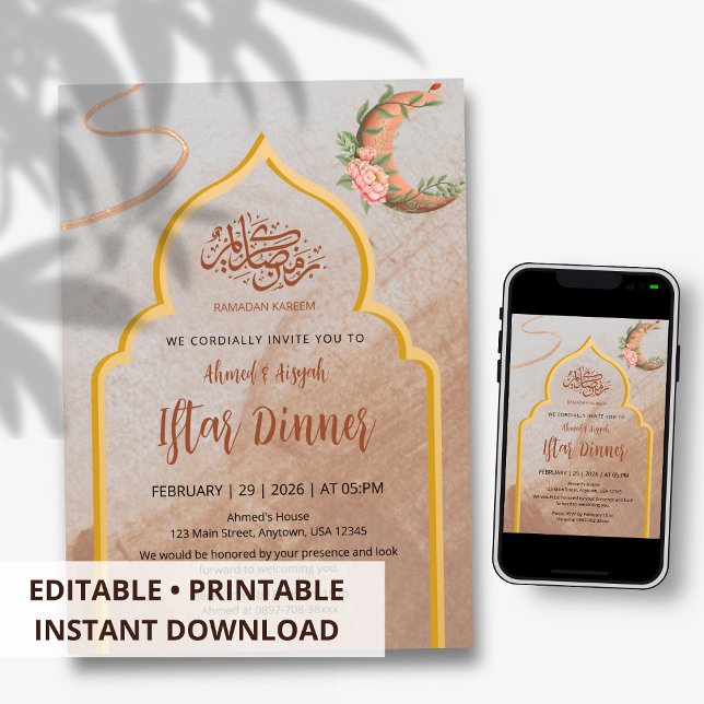 Elegant Boho Floral Iftar Dinner Ramadan Invitation (Creator Uploaded)