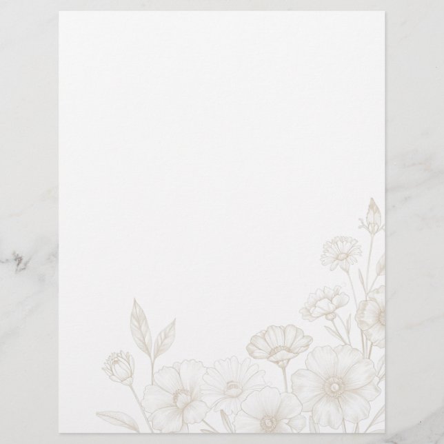 Elegant Boho Floral Line Art Frame Background Custom Letterhead (Front)