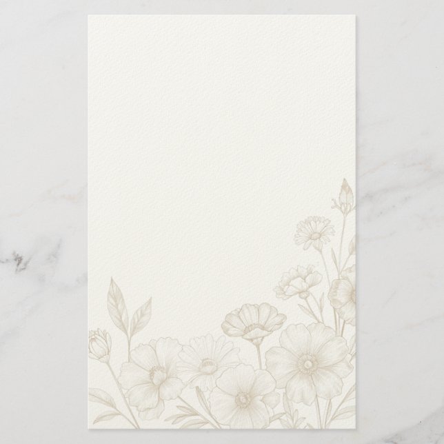 Elegant Boho Floral Line Art Frame Background Stationery (Front)