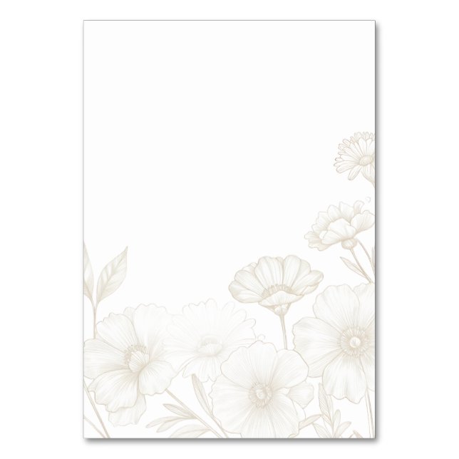 Elegant Boho Floral Line Art Frame Background Table Number (Front)