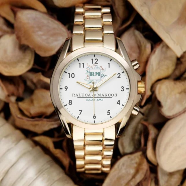 Elegant Boho Floral Monogram Couple’s Name  Watch (Creator Uploaded)