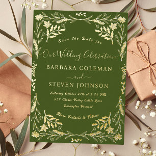 Elegant Boho Floral Moss Green Typography Wedding