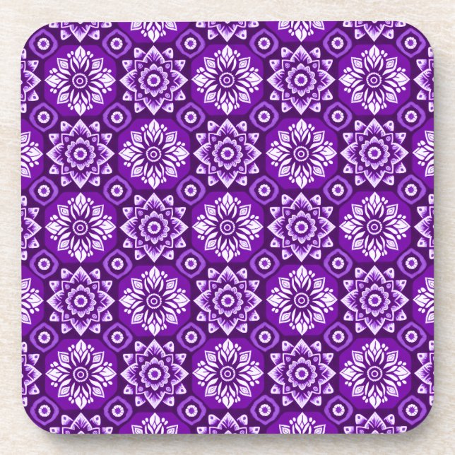 Elegant Boho Floral Pattern Coasters - Set of 6 (Front)