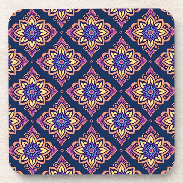  Elegant Boho Floral Pattern Coasters - Set of 6 (Front)