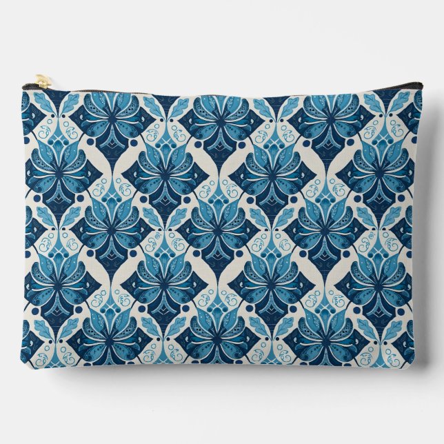 Elegant Boho Floral Pattern in Blue Accessory Pouch (Front)
