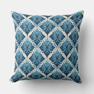 Elegant Boho Floral Pattern in Blue Cushion