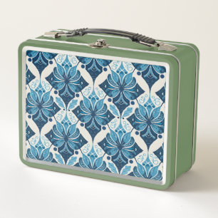 Elegant Boho Floral Pattern in Blue Metal Lunch Box