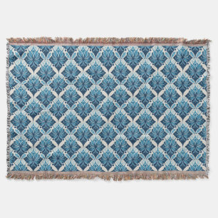 Elegant Boho Floral Pattern in Blue Throw Blanket