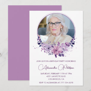 Elegant Boho Floral Photo 98th birthday Invitation
