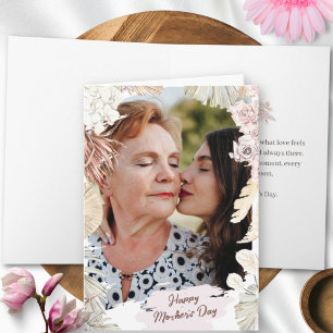 Elegant Boho Floral Photo Mother's Day Card