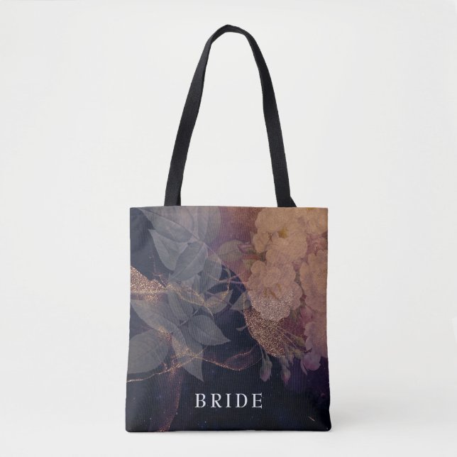 Elegant Boho Floral Purple Fantasy Bride to Be Tote Bag (Front)