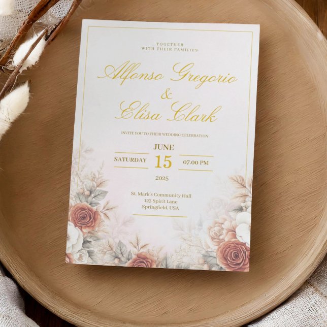 Elegant Boho Floral Rose Soft Pink Modern Wedding  Invitation (Creator Uploaded)