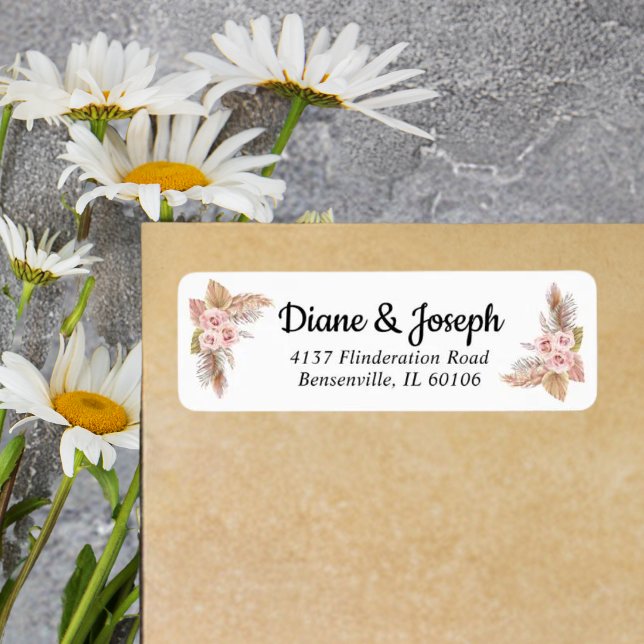 Elegant Boho Floral Rustic Wedding Return Address Label (Creator Uploaded)