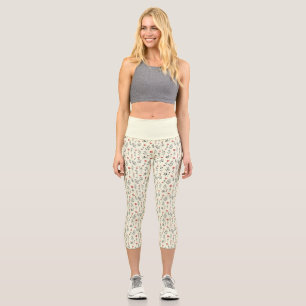 Elegant Boho Floral  – Simple Wildflower Pattern Capri Leggings
