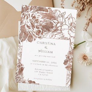 Elegant Boho Floral Terracotta Brown Wedding Invitation